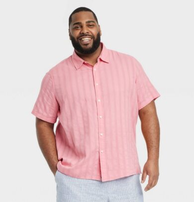 Men's Big & Tall Striped Short Sleeve Button-Down Shirt - Goodfellow & Co™ Dessert Rose MT