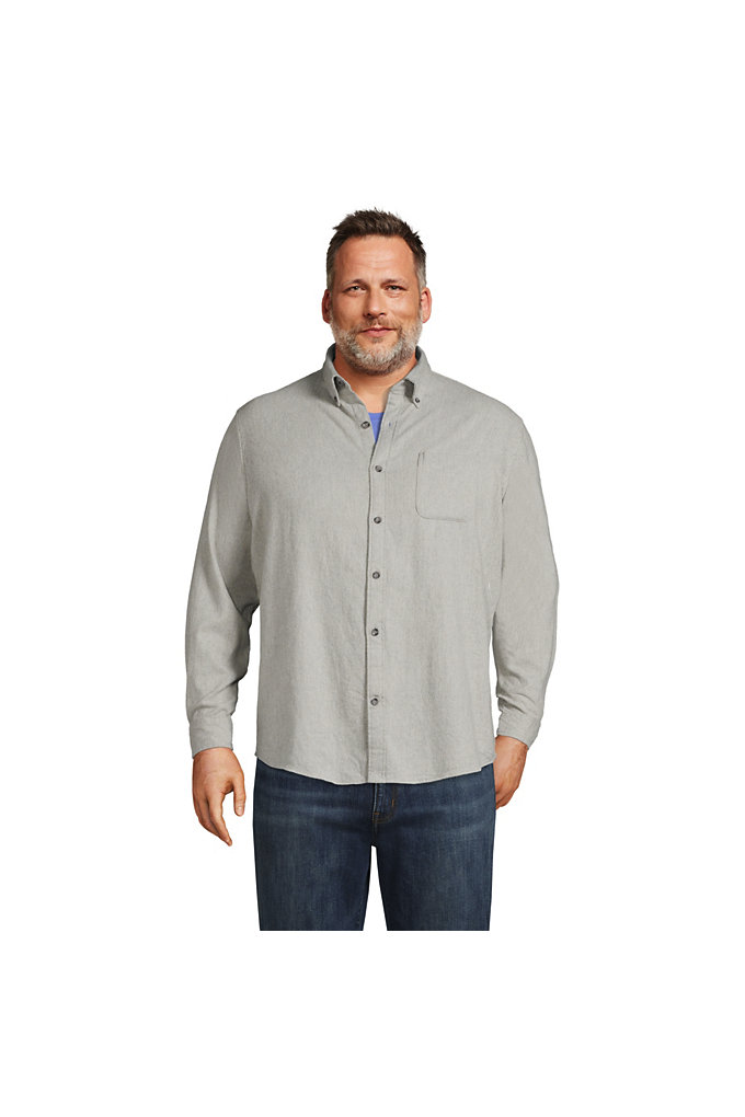 Big and Tall Traditional Fit Flagship Flannel Shirt - Lands' End - Gray - LT