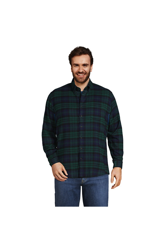 Big and Tall Traditional Fit Flagship Flannel Shirt - Lands' End - Green - LT