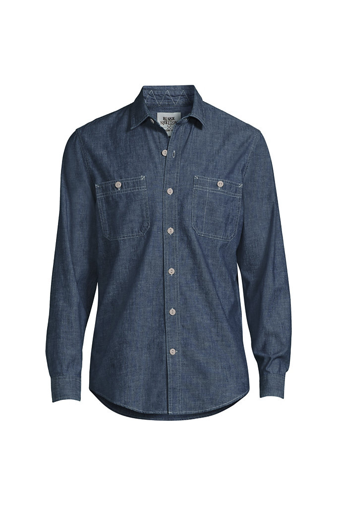 Blake Shelton x Lands' End Men's Big Traditional Fit Chambray Work Shirt - Blue - L