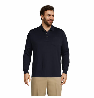 Men's Big Long Sleeve Super Soft Supima Polo Shirt with Pocket - Lands' End - Blue - 2
