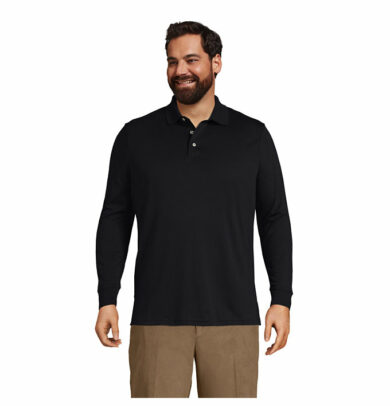 Men's Big Long Sleeve Supima Interlock Polo Shirt - Lands' End - Black - L
