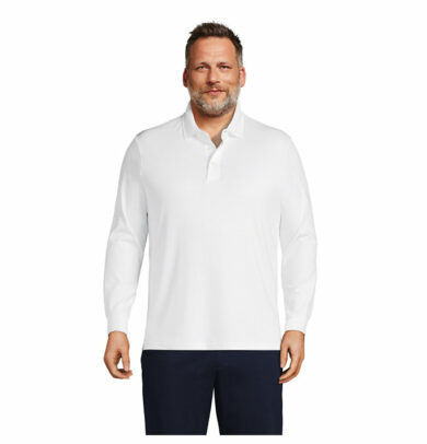 Men's Big Long Sleeve Supima Interlock Polo Shirt - Lands' End - White - 2
