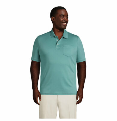 Men's Big Short Sleeve Super Soft Supima Polo Shirt with Pocket - Lands' End - Blue - L