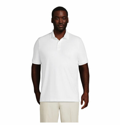 Men's Big Short Sleeve Supima Polo Shirt - Lands' End - White - 2