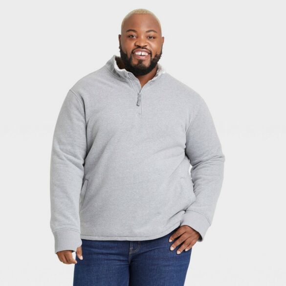 Men's Big & Tall 1/4 Zip Adaptive Sweatshirt - Goodfellow & Co™ Gray MT