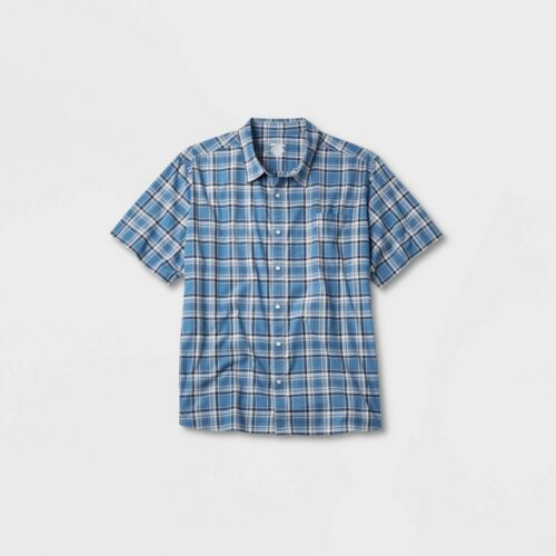 Men's Big & Tall Short Sleeve Adaptive Button-Down Shirt - Goodfellow & Co™ Sky Blue/Plaid 2
