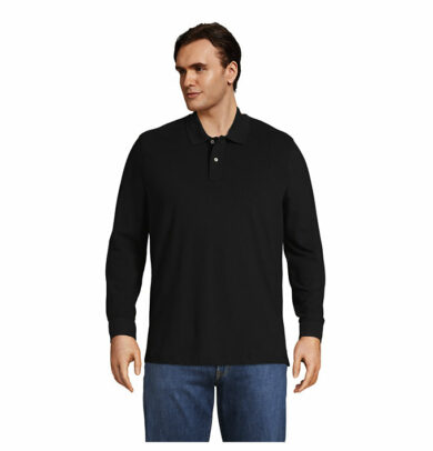 Men's Big and Tall Comfort First Long Sleeve Mesh Polo - Lands' End - Black - LT