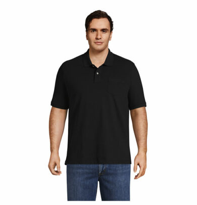 Men's Big and Tall Short Sleeve Comfort-First Mesh Polo Shirt With Pocket - Lands' End - Black - LT