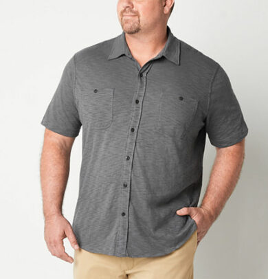 mutual weave Big and Tall Mens Classic Fit Short Sleeve Button-Down Shirt, Large Tall, Black