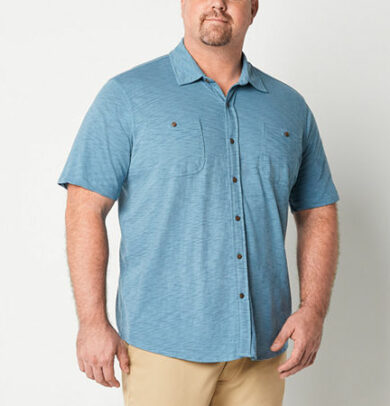 mutual weave Big and Tall Mens Classic Fit Short Sleeve Button-Down Shirt, X-large Tall, Blue