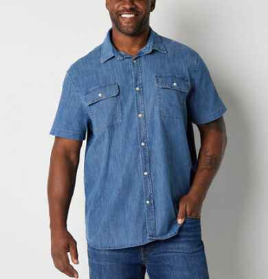 mutual weave Big and Tall Mens Classic Fit Short Sleeve Button-Down Shirt, -large Tall, Blue