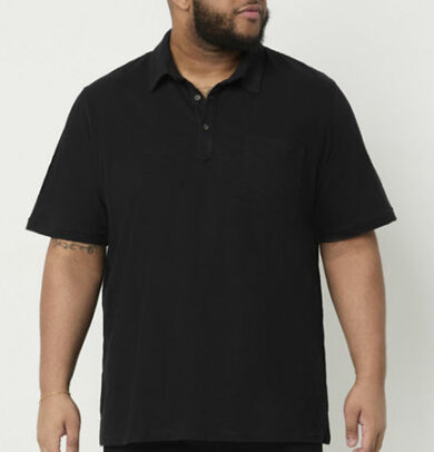 mutual weave Big and Tall Mens Classic Fit Short Sleeve Slub Pocket Polo Shirt, Medium Tall, Black