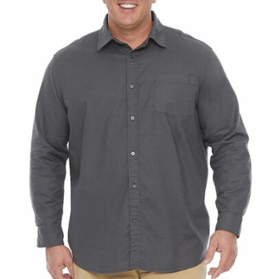 mutual weave Big and Tall Mens Regular Fit Long Sleeve Button-Down Shirt, Medium Tall, Gray