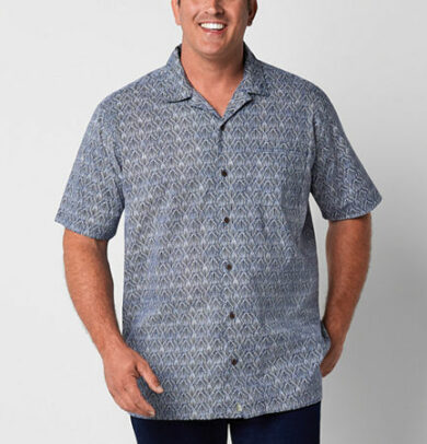 mutual weave Big and Tall Mens Short Sleeve Camp Shirt, -large Tall, Blue