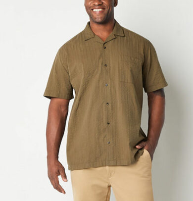 mutual weave Big and Tall Mens Short Sleeve Easy-on + Easy-off Adaptive Camp Shirt, Large Tall, Green