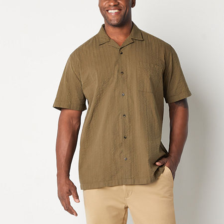 mutual weave Big and Tall Mens Short Sleeve Easy-on + Easy-off Adaptive Camp Shirt, Large Tall, Green