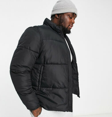 French Connection Plus funnel neck puffer jacket in black