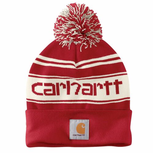 Carhartt Knit Pom-Pom Cuffed Logo Beanie | RedWinter White Marl