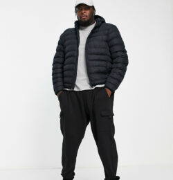 French Connection Plus puffer jacket with hood in navy