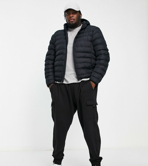 French Connection Plus puffer jacket with hood in navy