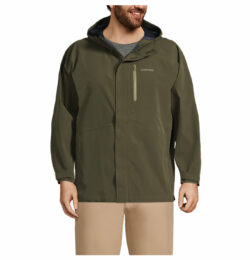 Men's Big Waterproof Hooded Packable Rain Jacket - Lands' End - Green - L