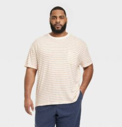 Men's Big & Tall Short Sleeve Hemp Cotton T-Shirt - Goodfellow & Co™ Cream/Striped MT