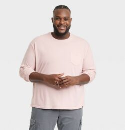 Men's Big & Tall Standard Fit Crewneck Long Sleeve T-Shirt - Goodfellow & Co™ Fresco Pink MT
