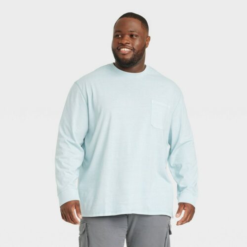 Men's Big & Tall Standard Fit Crewneck Long Sleeve T-Shirt - Goodfellow & Co™ Light Aqua Blue MT