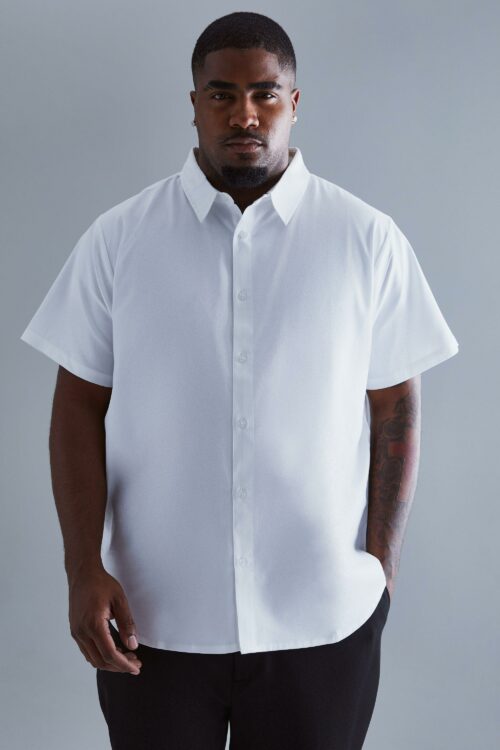 Mens Plus Lightweight Short Sleeve Shirt - White