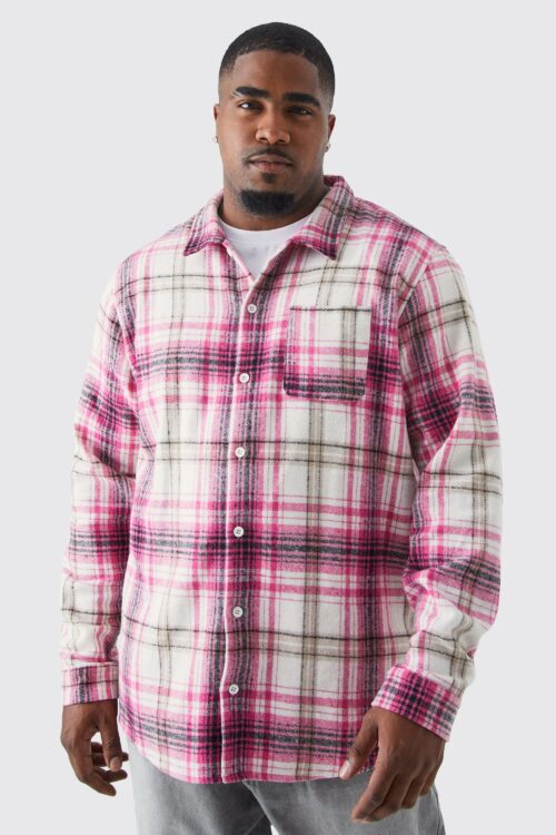Mens Plus Regular Flannel Flannel Shirt - Pink