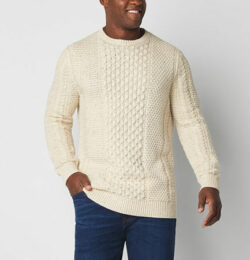 mutual weave Fisherman Big and Tall Mens Crew Neck Long Sleeve Pullover Sweater, X-large Tall, Beige
