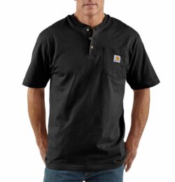 Carhartt Men's Cotton Loose Fit Heavyweight Short-Sleeve Pocket Henley T-Shirt | Black | L