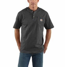 Carhartt Men's Cotton Loose Fit Heavyweight Short-Sleeve Pocket Henley T-Shirt | Carbon Heather | L
