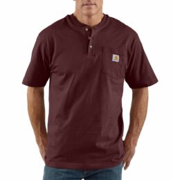 Carhartt Men's Cotton Loose Fit Heavyweight Short-Sleeve Pocket Henley T-Shirt | Port | L