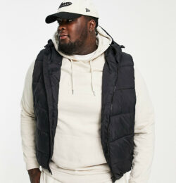 French Connection Plus puffer vest with hood in black