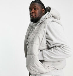 French Connection Plus puffer vest with hood in light gray