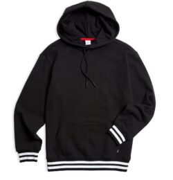 French Terry Pullover Hoodie LC - Black with Striped Rib
