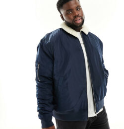 Le Breve Plus aviator jacket with borg collar in navy