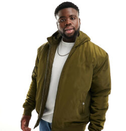 Le Breve Plus bomber jacket with hood in khaki-Green