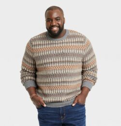 Men's Big & Tall Fair Isle Design Ribbed Hem Pullover Sweater - Goodfellow & Co™ Brown MT