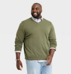 Men's Big & Tall V-Neck Pullover Sweater - Goodfellow & Co™ Olive Green MT