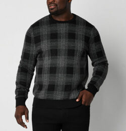 Shaquille O'Neal G Big and Tall Mens Crew Neck Long Sleeve Pullover Sweater, Large Tall, Black