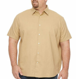 Shaquille O'Neal G Big and Tall Mens Regular Fit Short Sleeve Button-Down Shirt, Medium Tall, Beige