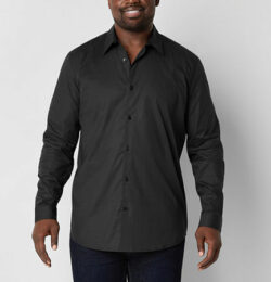 Shaquille O'Neal G Easycare Big and Tall Mens Regular Fit Long Sleeve Button-Down Shirt, Large Tall, Black