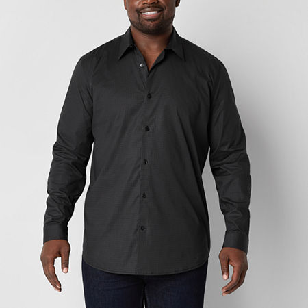 Shaquille O'Neal G Easycare Big and Tall Mens Regular Fit Long Sleeve Button-Down Shirt, Large Tall, Black