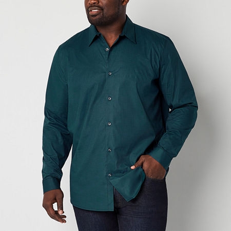 Shaquille O'Neal G Easycare Big and Tall Mens Regular Fit Long Sleeve Button-Down Shirt, Large Tall, Blue