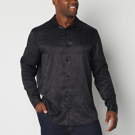 Shaquille O'Neal G Easycare Big and Tall Mens Regular Fit Long Sleeve Button-Down Shirt, -large, Black