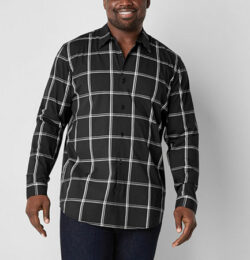 Shaquille O'Neal G Easycare Big and Tall Mens Regular Fit Long Sleeve Button-Down Shirt, -large, Black