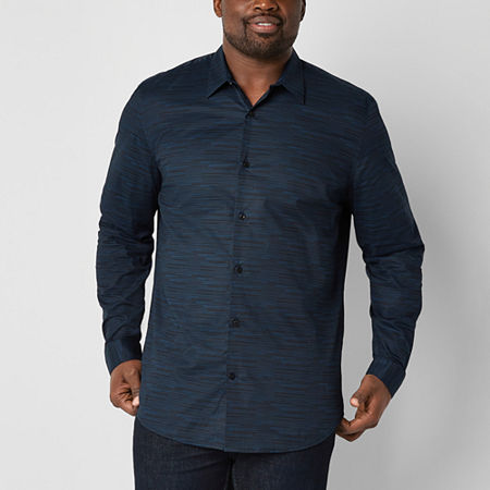 Shaquille O'Neal G Easycare Big and Tall Mens Regular Fit Long Sleeve Button-Down Shirt, -large, Blue